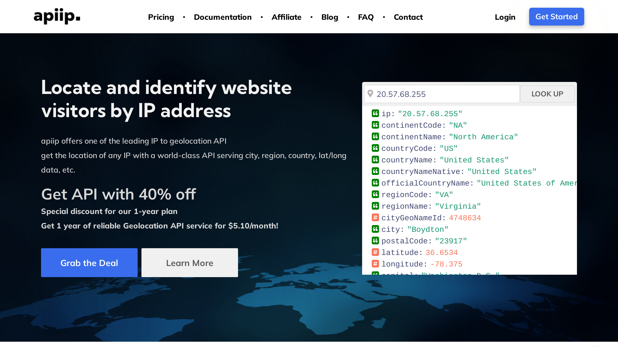 Apiip's website screenshot