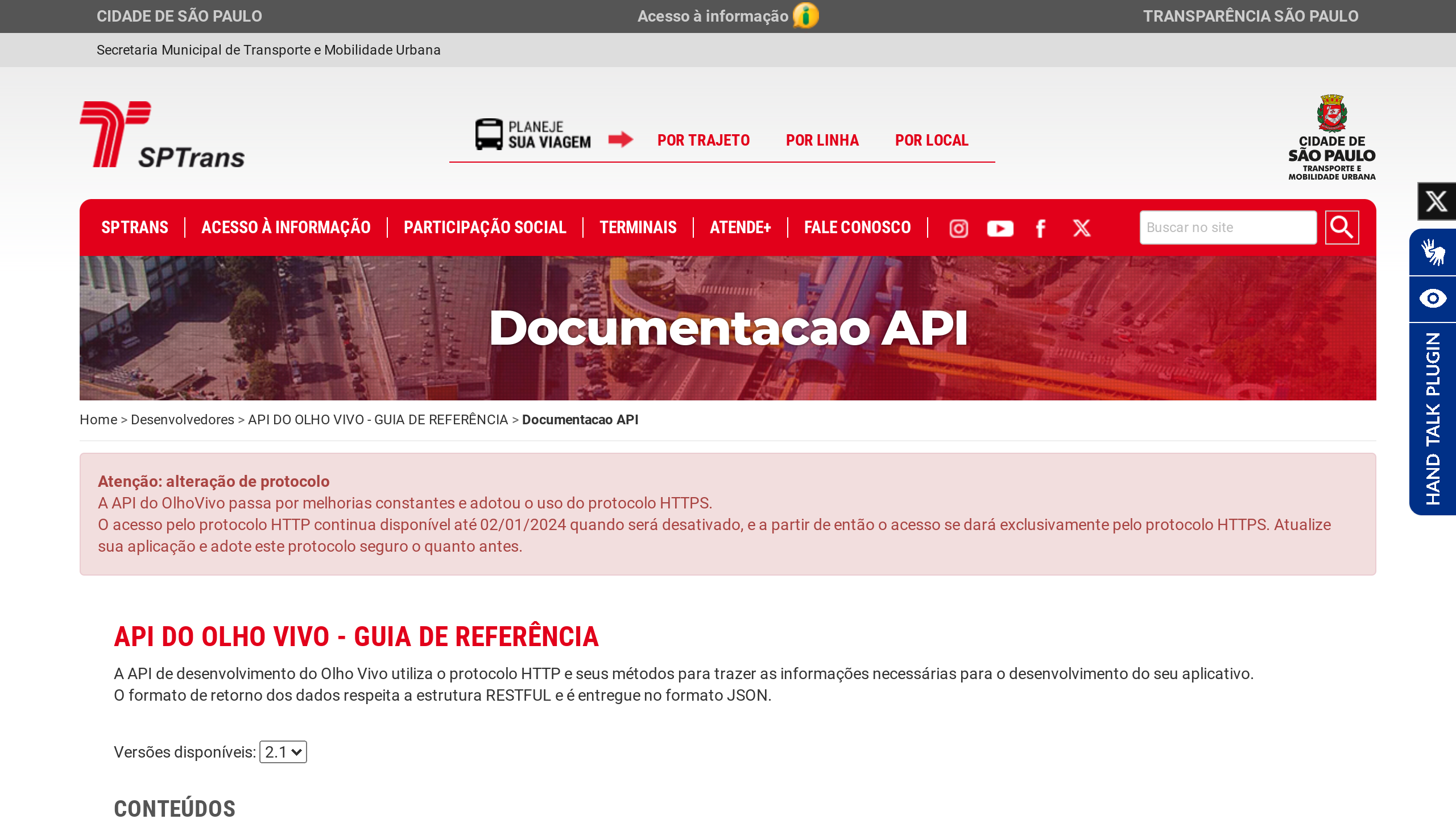 Transport for Sao Paulo, Brazil's website screenshot