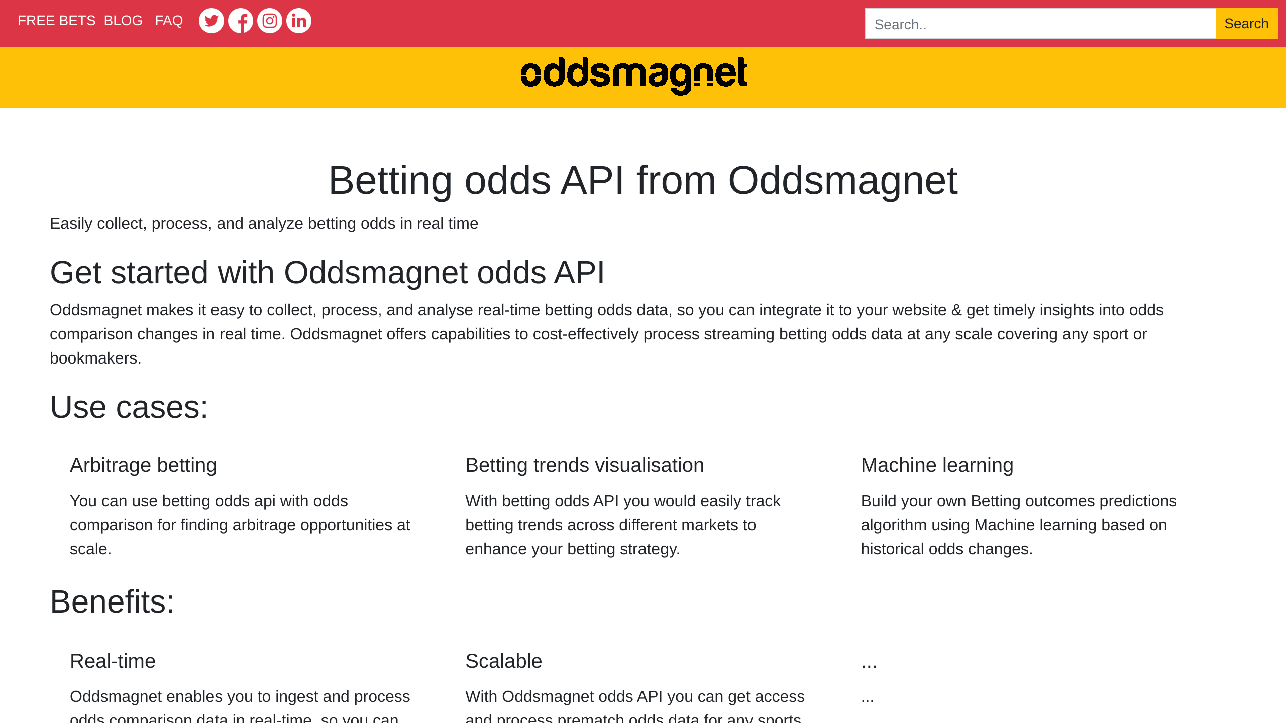 Oddsmagnet's website screenshot