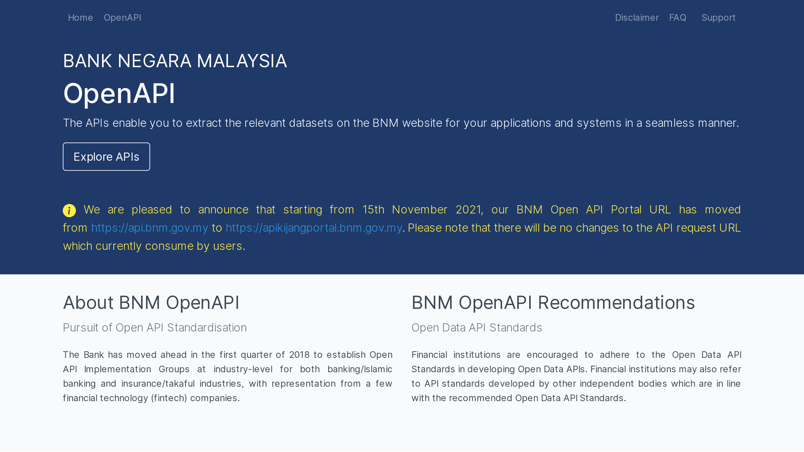 Bank Negara Malaysia Open Data's website screenshot
