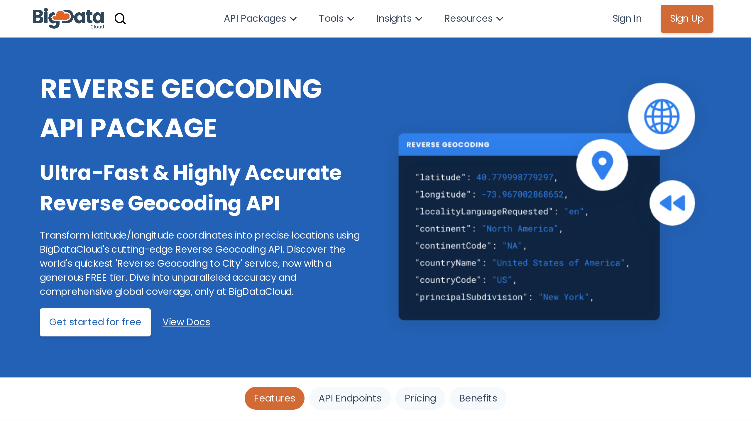 BigDataCloud's Reverse Geocoding API's website screenshot