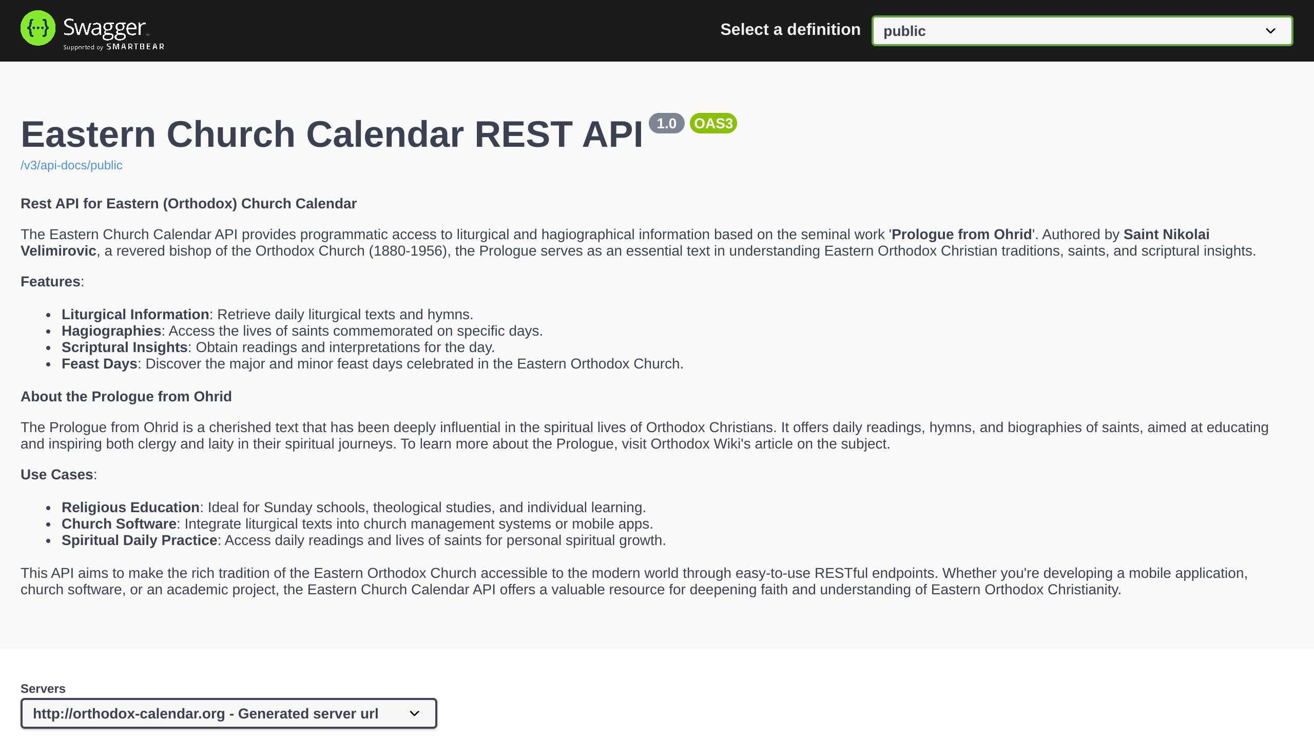Orthodox Church Calendar's website screenshot