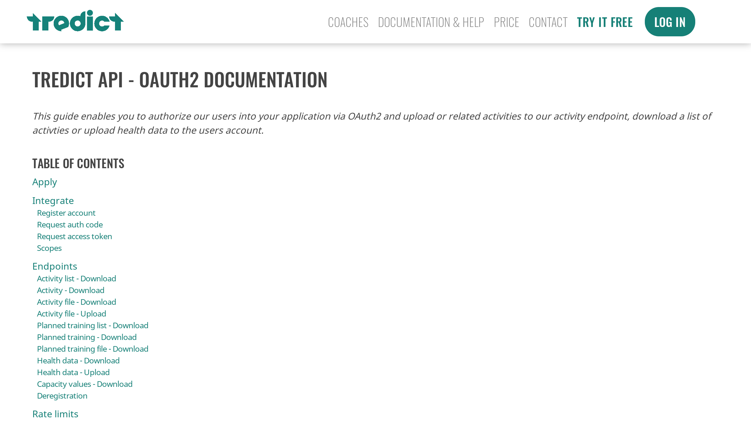 Tredict's website screenshot