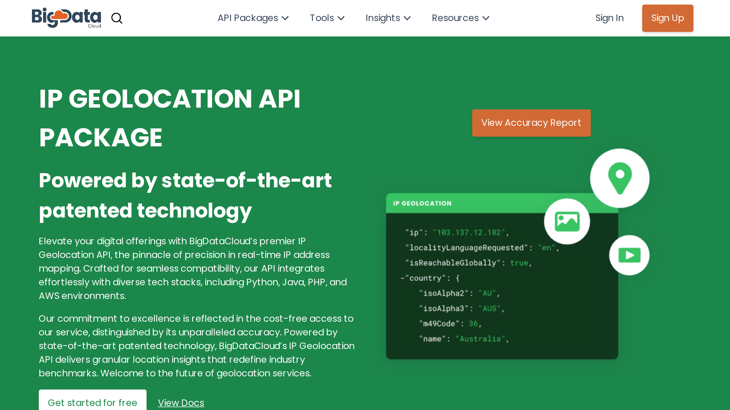 BigDataCloud's IP Geolocation API's website screenshot