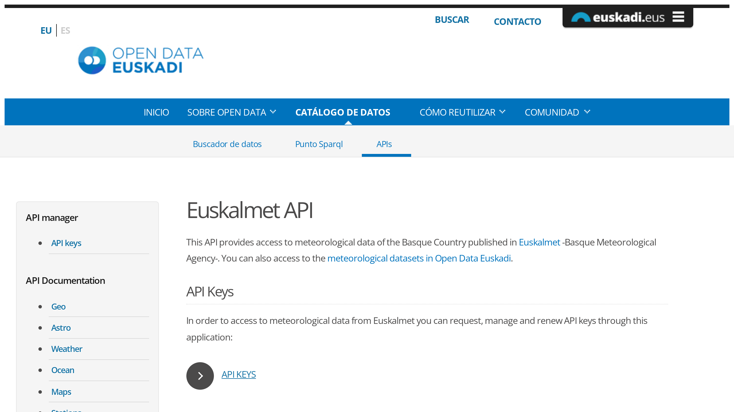 Euskalmet's website screenshot