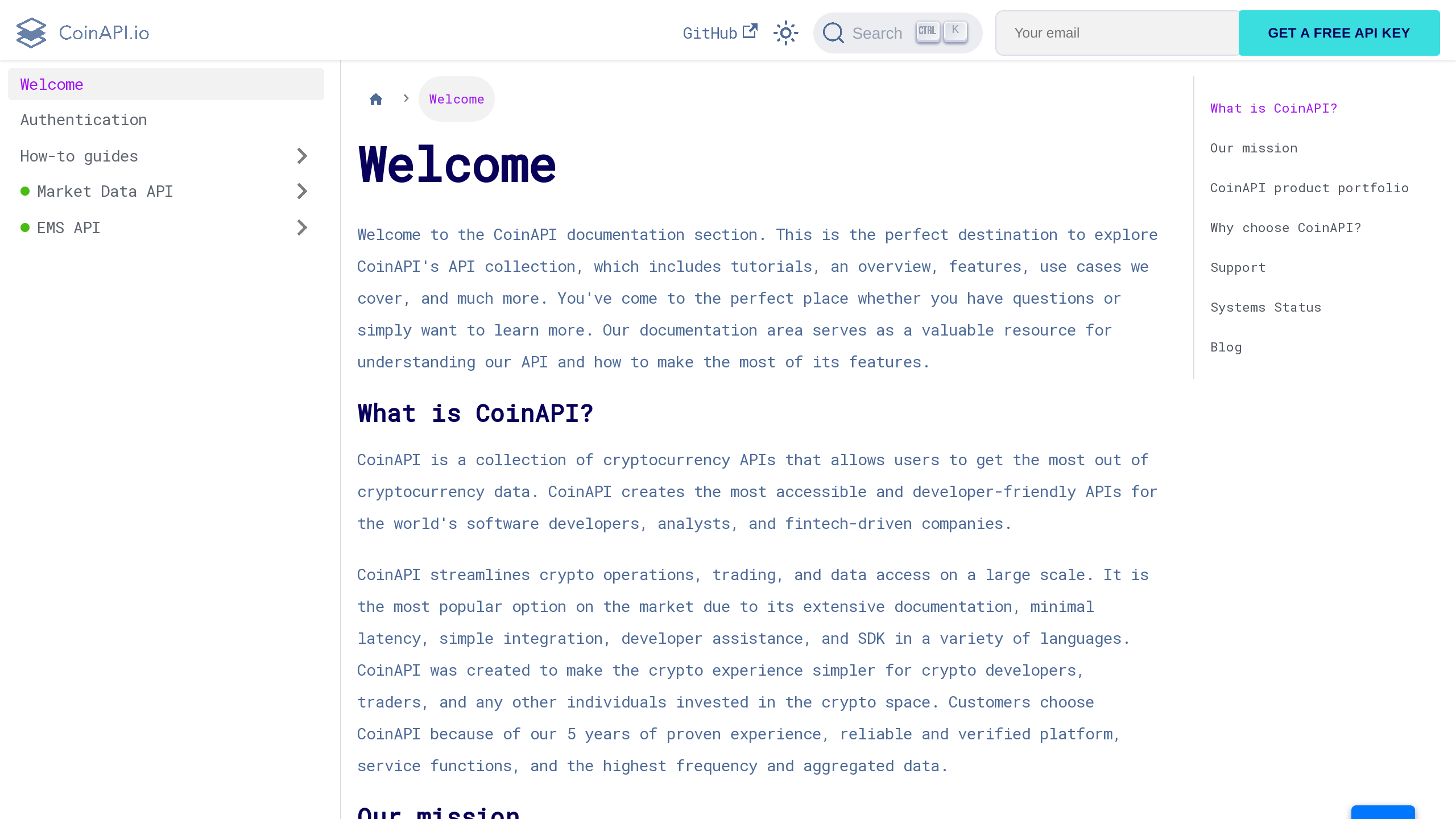 CoinAPI's website screenshot