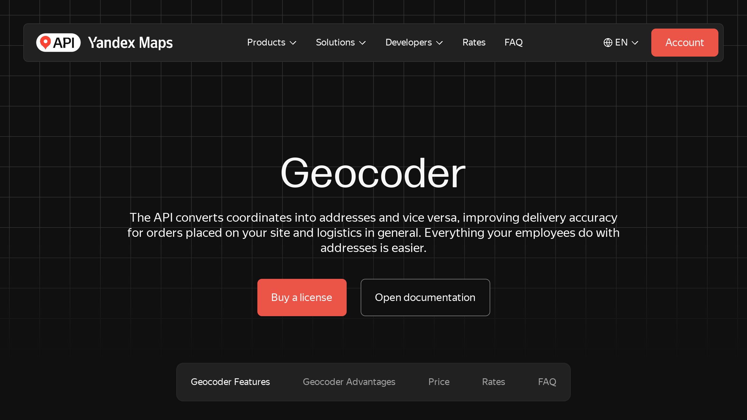 Yandex.Maps Geocoder's website screenshot