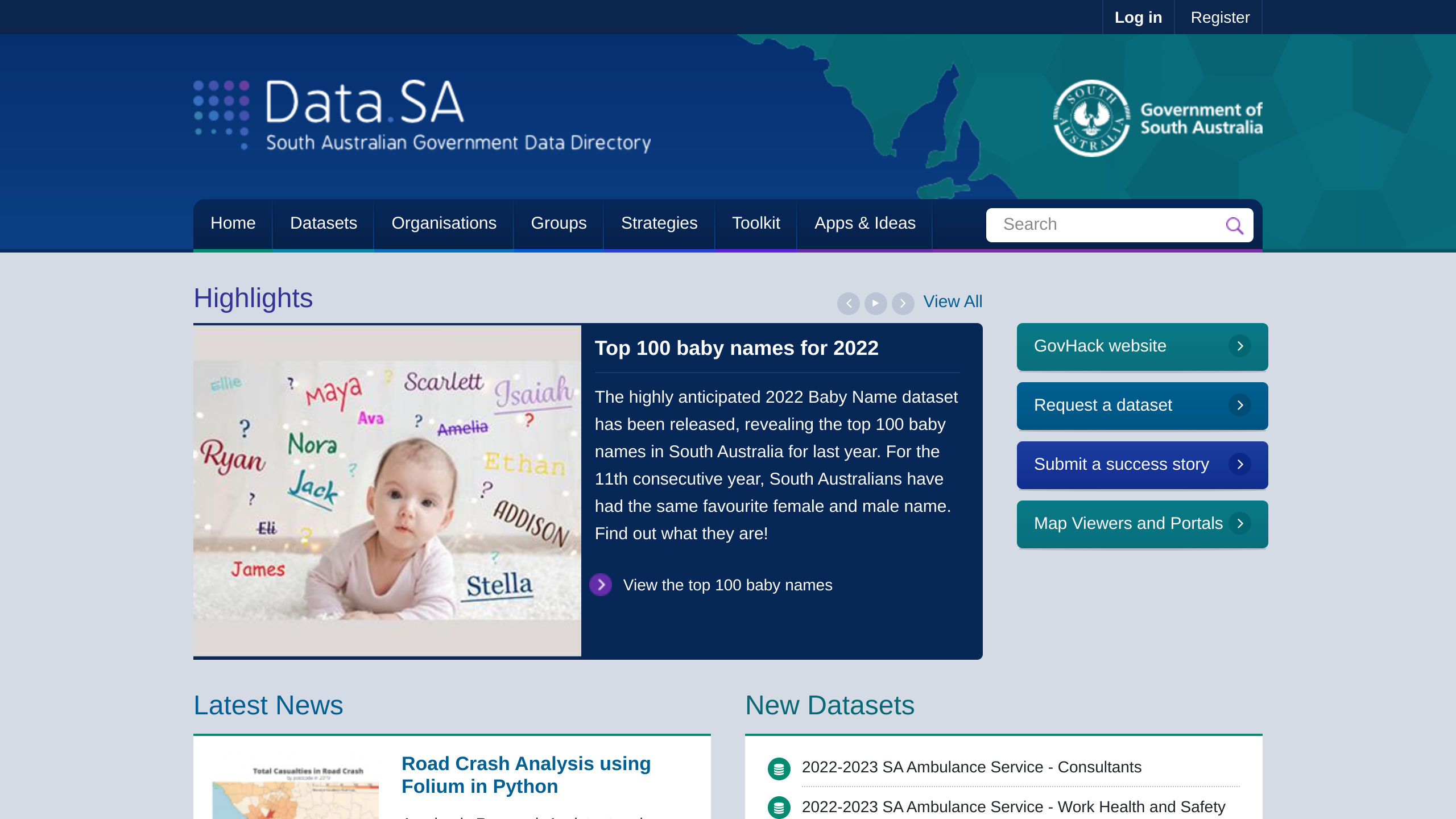 Open Government, South Australian Government's website screenshot