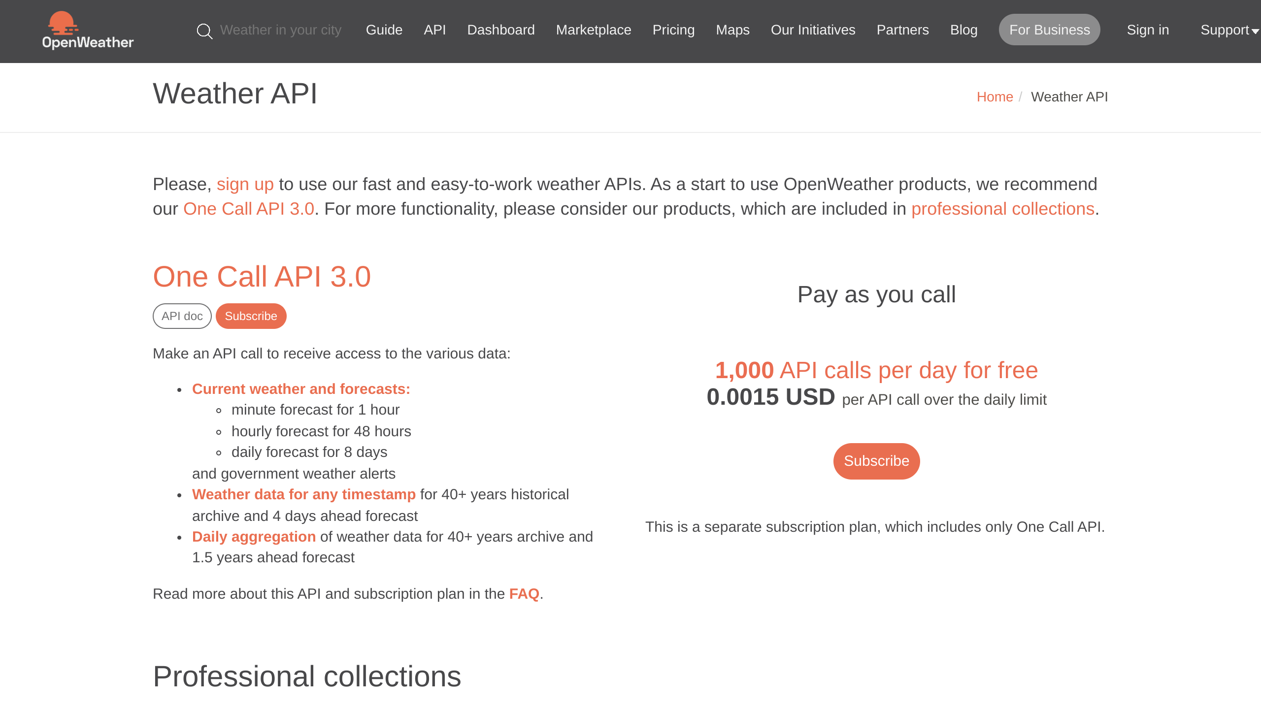OpenWeatherMap's website screenshot