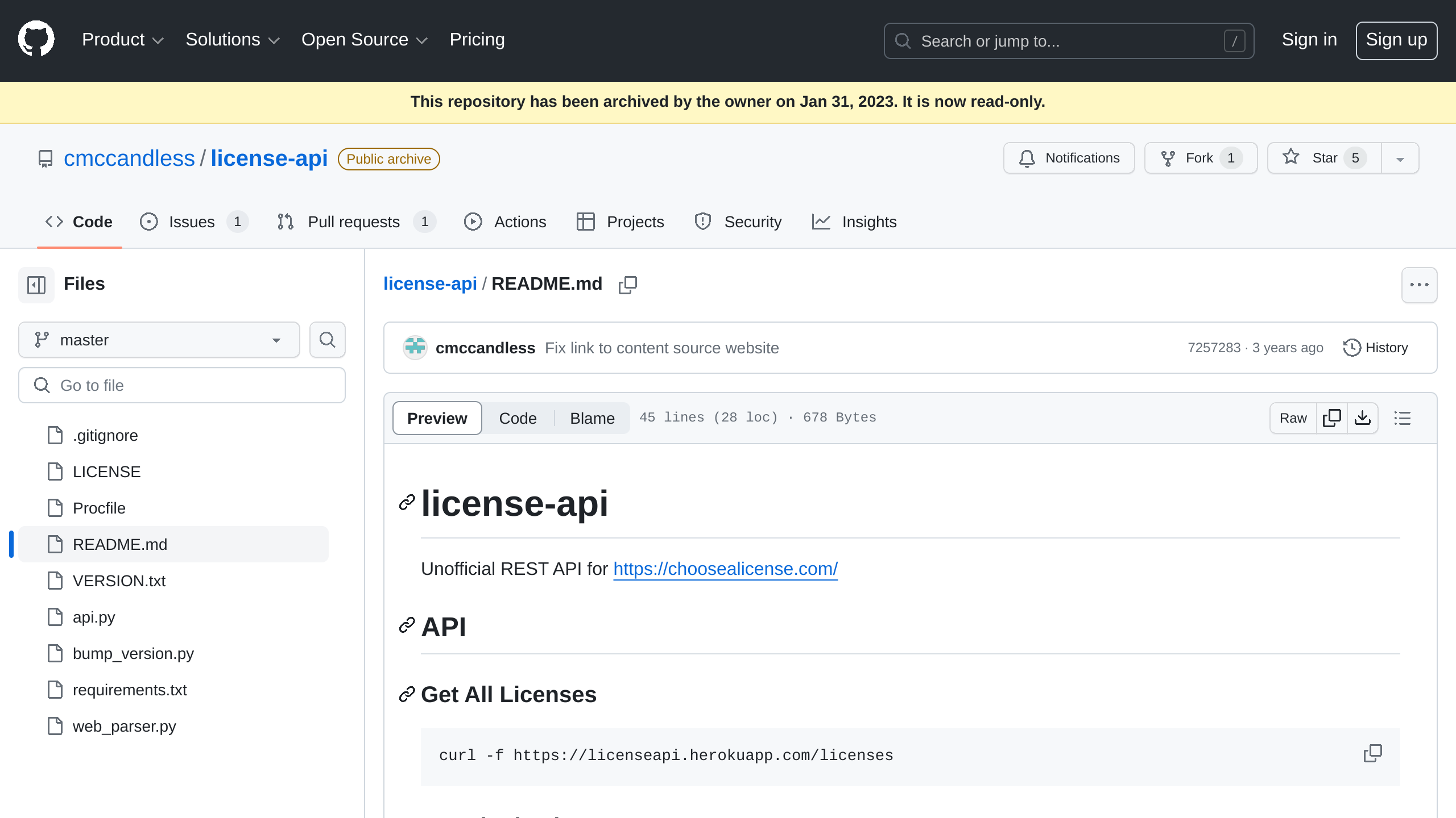 License-API's website screenshot