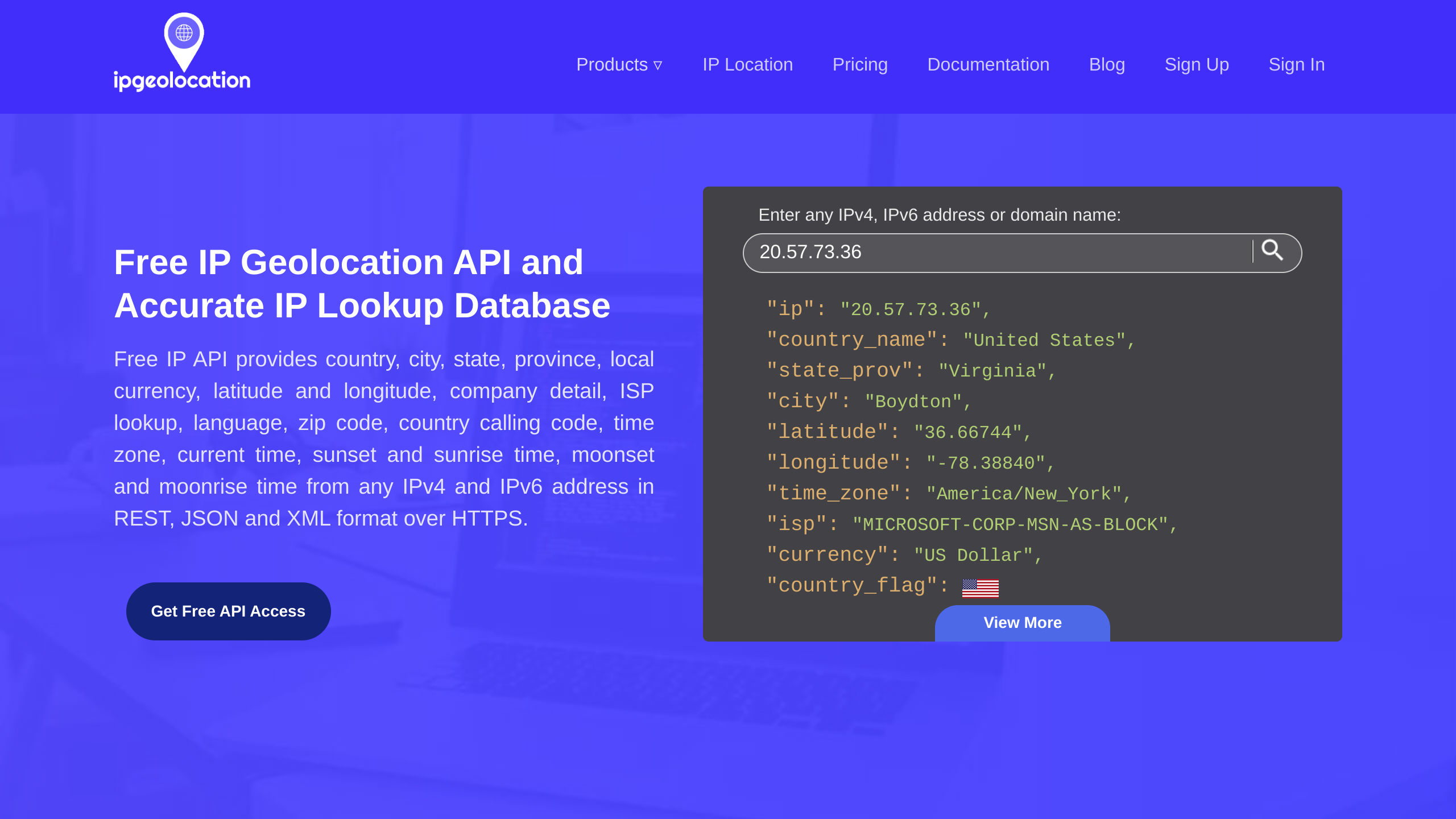 ipgeolocation's website screenshot