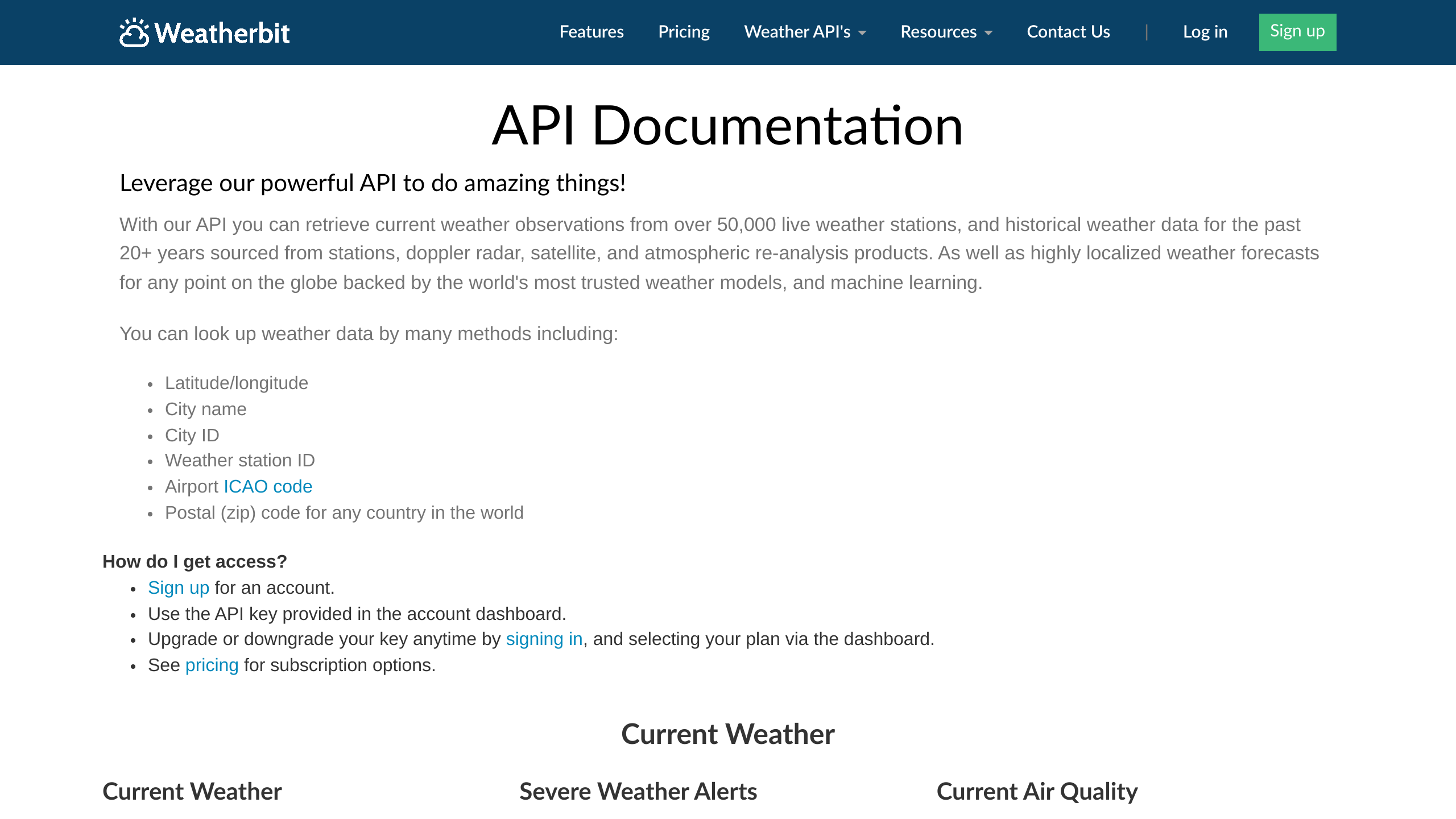 Weatherbit's website screenshot