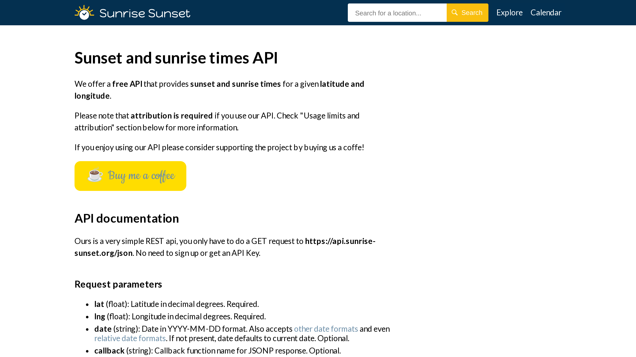 Sunrise and Sunset's website screenshot
