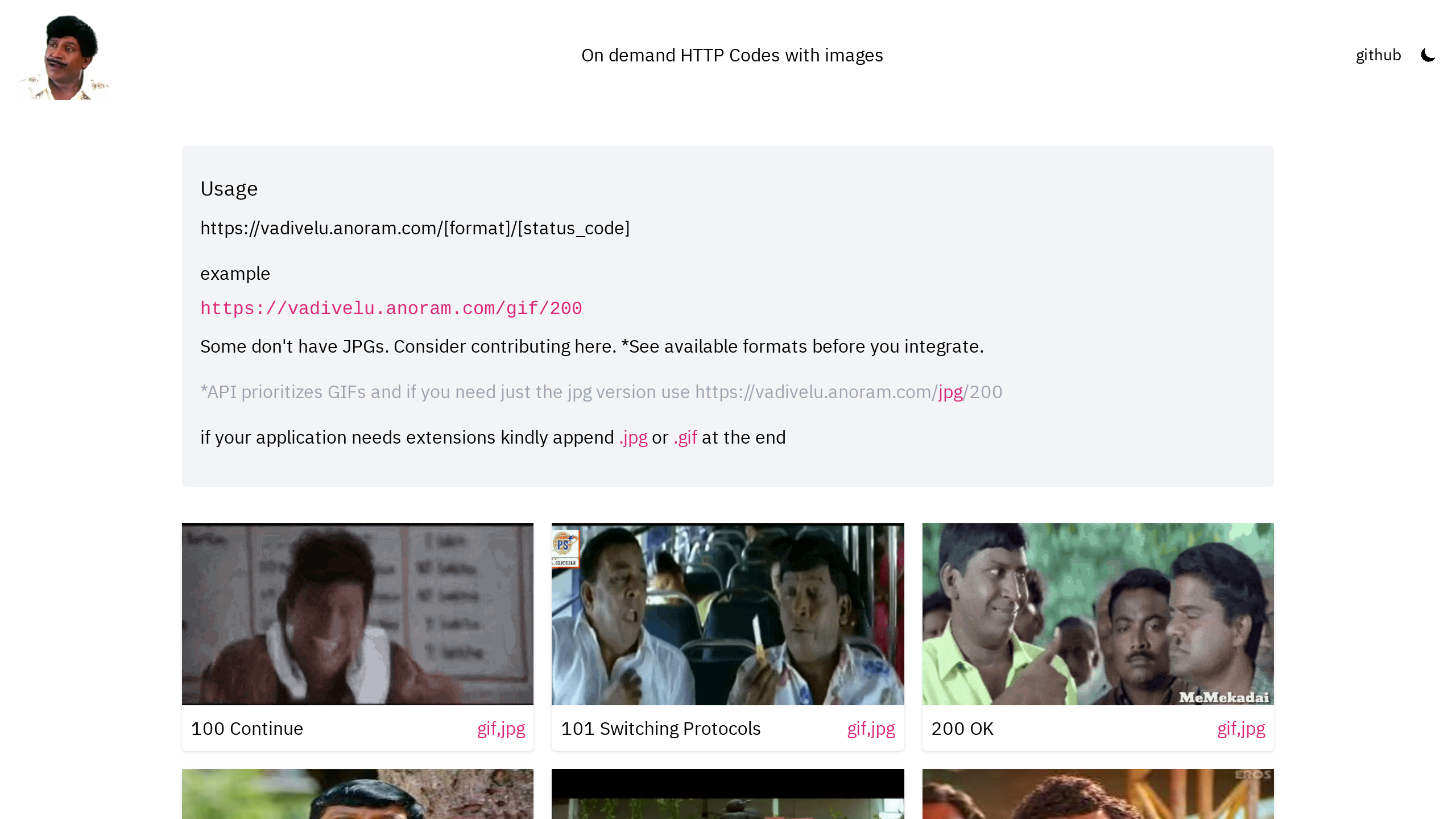 Vadivelu HTTP Codes's website screenshot