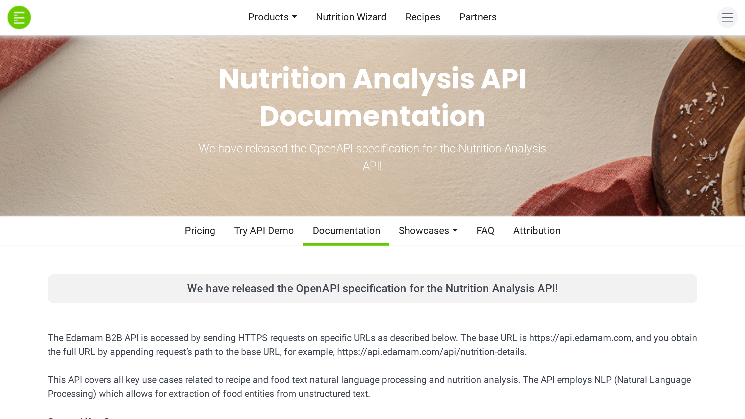 Edamam nutrition's website screenshot