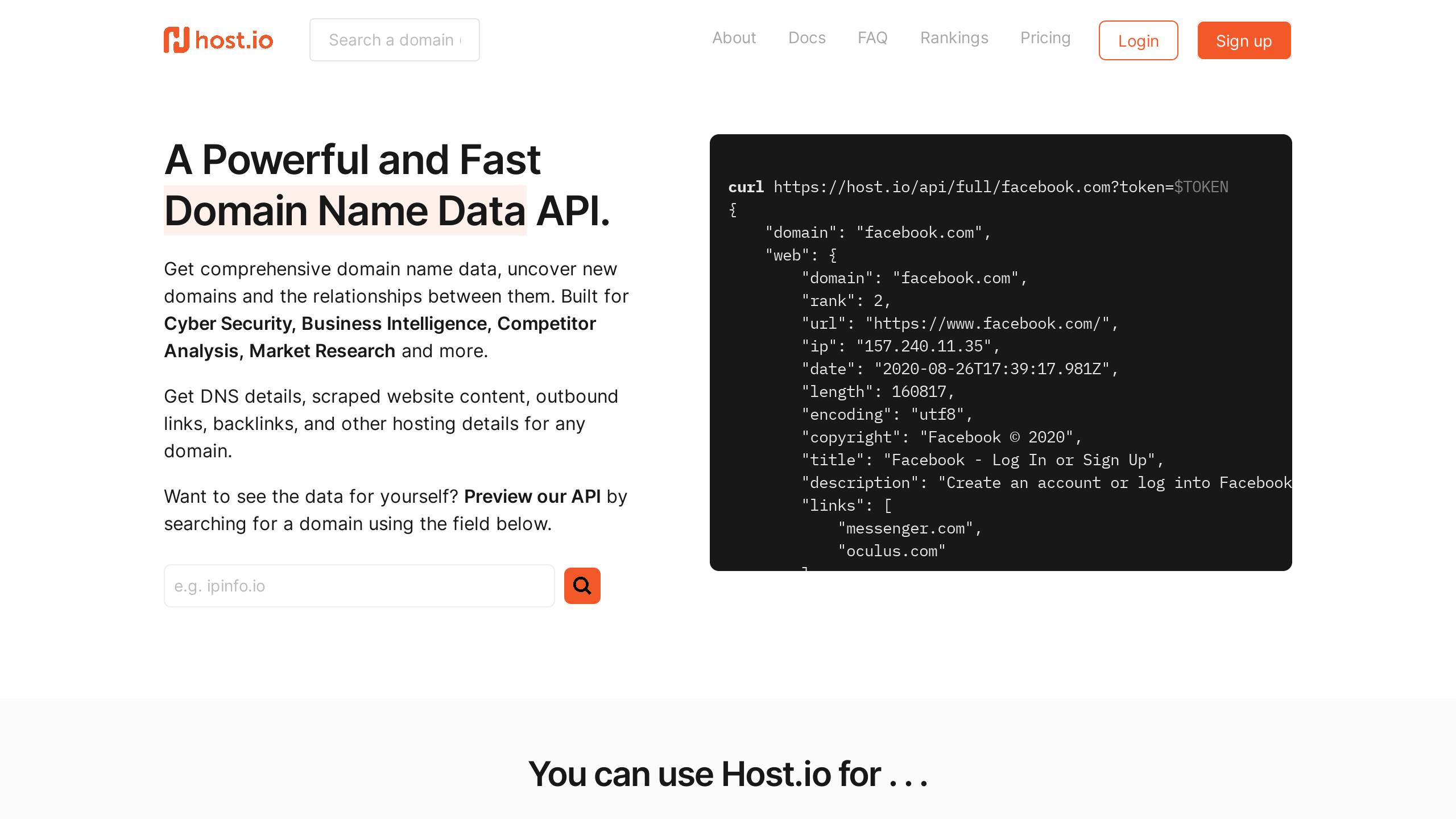 Host.io's website screenshot